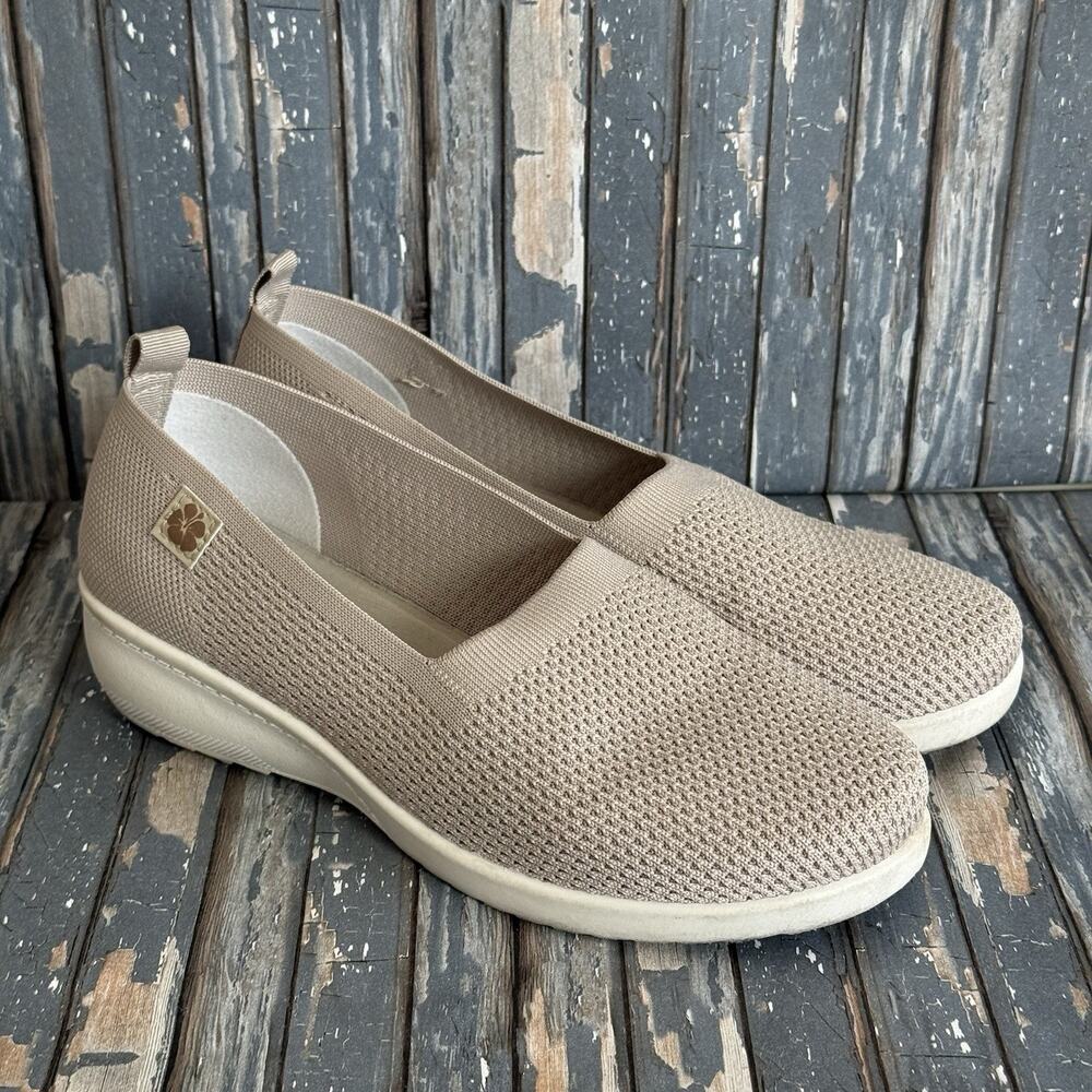 Tommy Bahama Women's Size 6.5 Lizzie Tan Knit Wedge Slip On Comfort Shoes